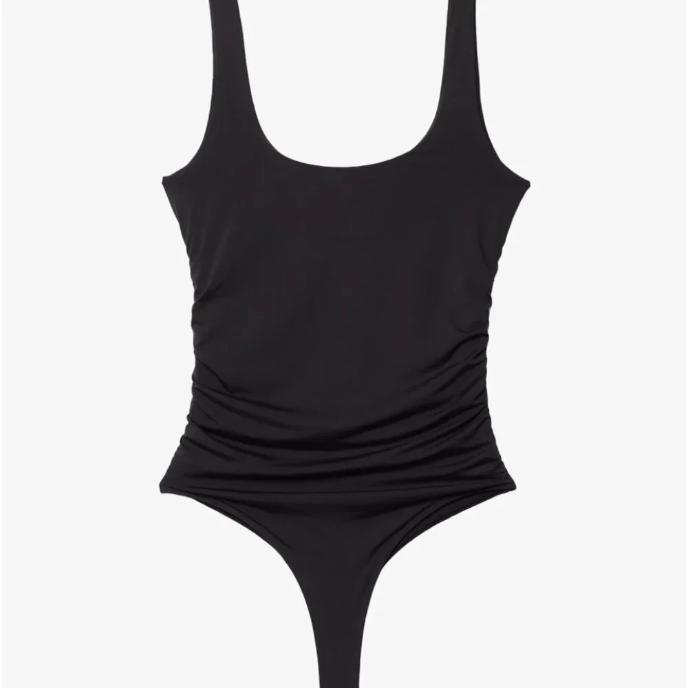 ZARA — Ruched Polyamide Bodysuit - Size M – New with Tags – Black